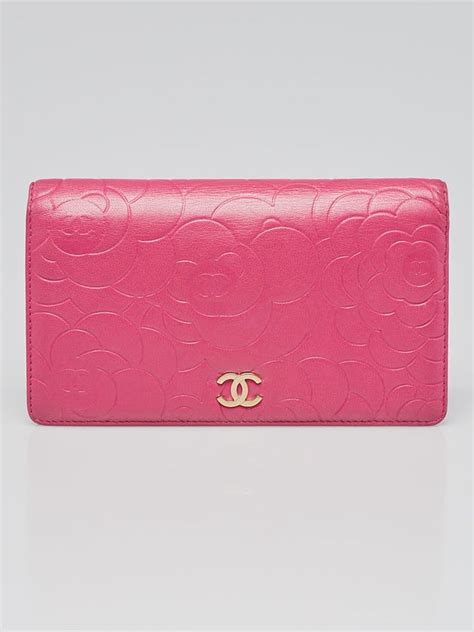 Chanel Pink Camellia Embossed Lambskin Leather Card Case